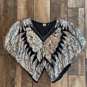 Vintage 1970s Sequins Batwing Blouse Sequin